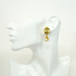 Chanel Earrings Coco Mark Circle Fake Pearl GP Plated Gold Ladies