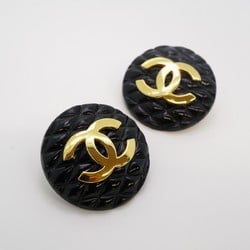 Chanel Earrings Coco Mark Matelasse Circle Plastic GP Plated Gold Black Ladies