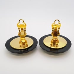 Chanel Earrings Coco Mark Matelasse Circle Plastic GP Plated Gold Black Ladies