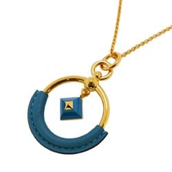 Hermes Necklace Loopmedor GP Plated Leather Gold Blue Ladies