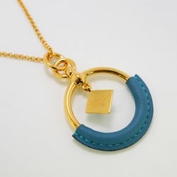 Hermes Necklace Loopmedor GP Plated Leather Gold Blue Ladies