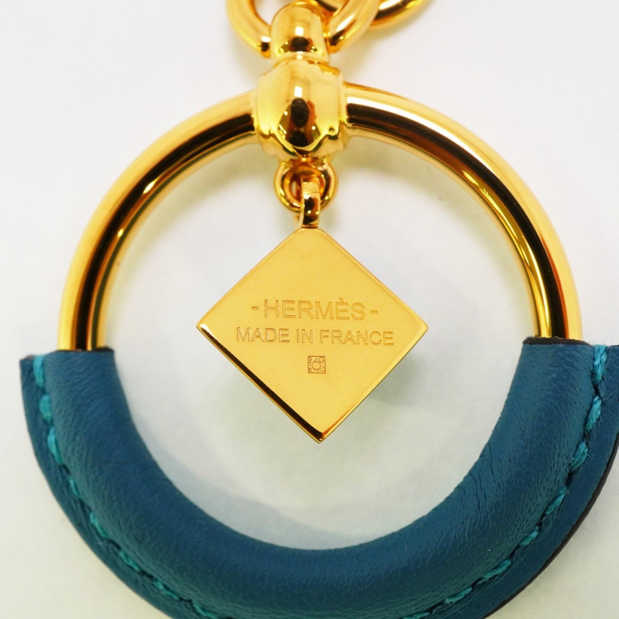 Hermes Necklace Loopmedor GP Plated Leather Gold Blue Ladies