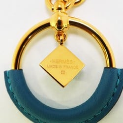 Hermes Necklace Loopmedor GP Plated Leather Gold Blue Ladies