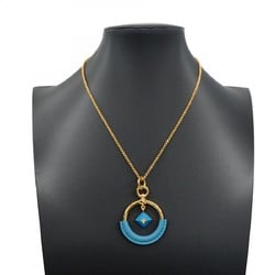 Hermes Necklace Loopmedor GP Plated Leather Gold Blue Ladies