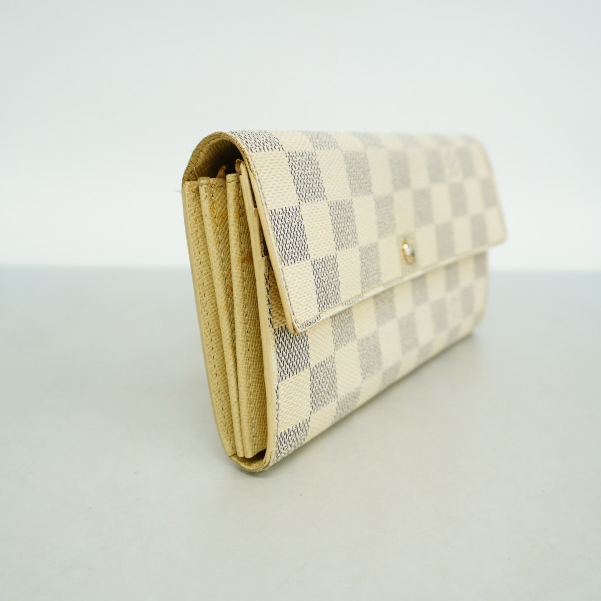 Louis Vuitton Long Wallet Damier Azur Portefeuille Sarah N61735 White Ladies