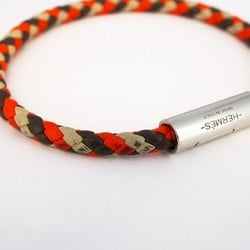 Hermes Bracelet Goliath Metal Leather Silver White Orange Brown Men Women