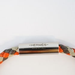 Hermes Bracelet Goliath Metal Leather Silver White Orange Brown Men Women