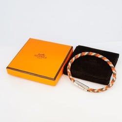 Hermes Bracelet Goliath Metal Leather Silver White Orange Brown Men Women