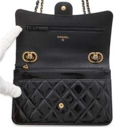 Chanel Chain Wallet Matelasse Coco Mark Patent CHANEL Black