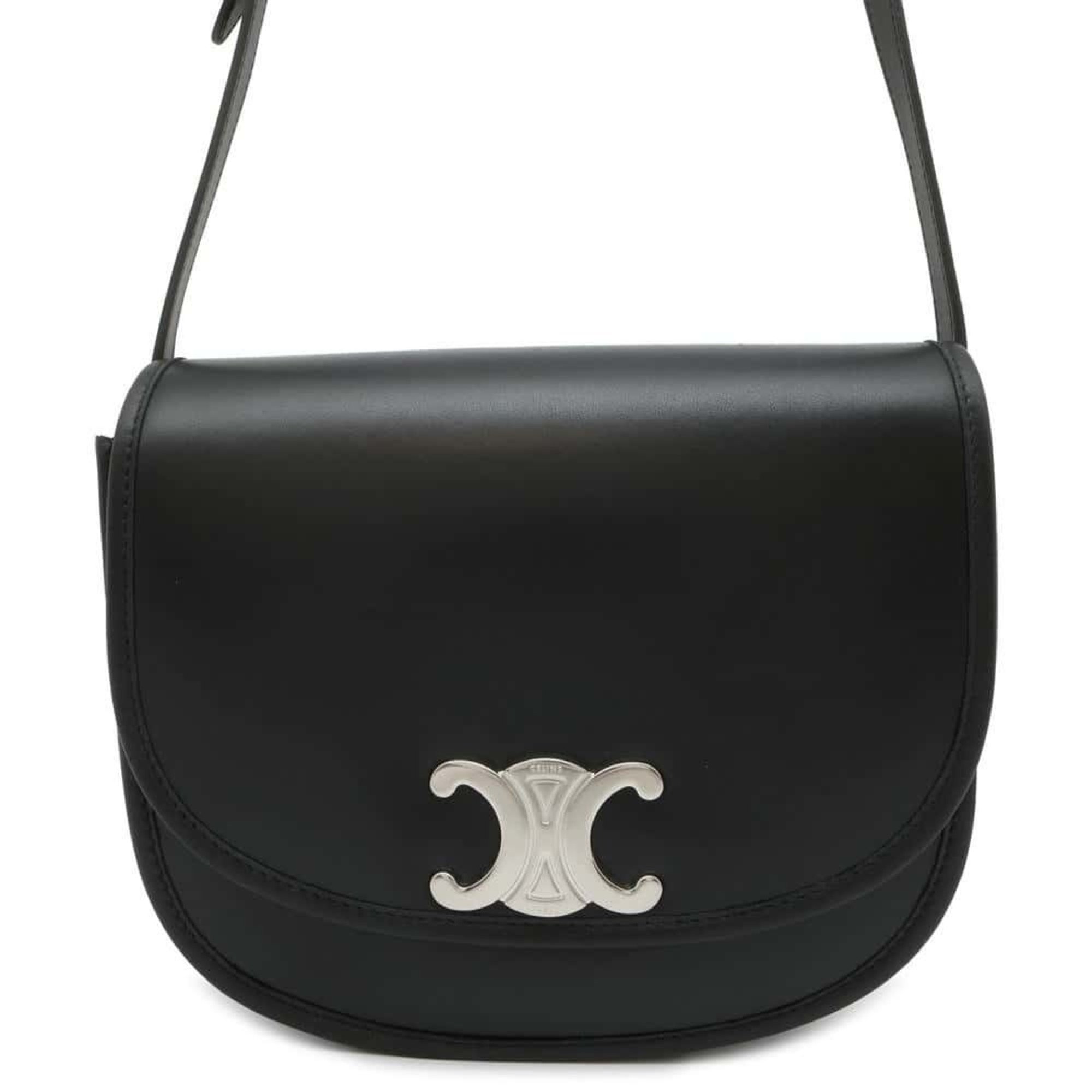 CELINE Shoulder Bag Triomphe Busas Calf Leather 114453 Black