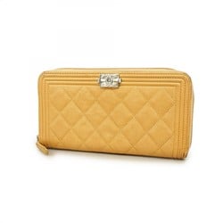 Chanel Long Wallet Boy Caviar Skin Beige Women's