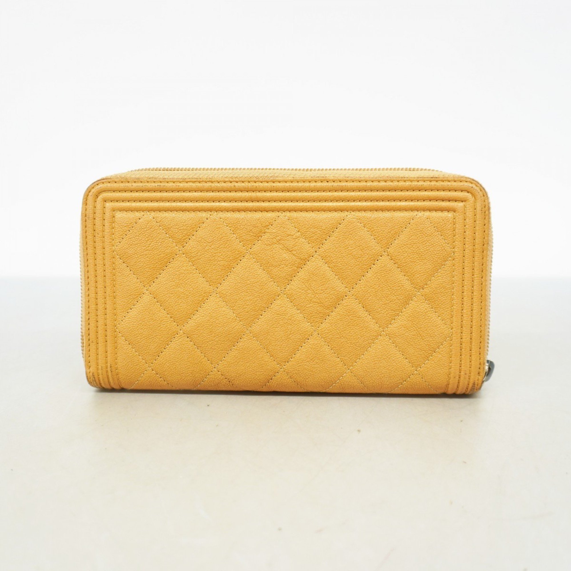 Chanel Long Wallet Boy Caviar Skin Beige Women's