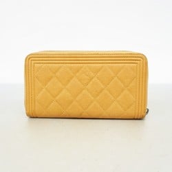 Chanel Long Wallet Boy Caviar Skin Beige Women's