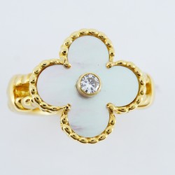 Van Cleef & Arpels Ring Alhambra 1PD Diamond Mother of Pearl K18YG Yellow Gold Size 10.5 Ladies