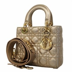 Christian Dior Handbag Cannage Lady Leather Gold Champagne Ladies