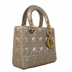 Christian Dior Handbag Cannage Lady Leather Gold Champagne Ladies