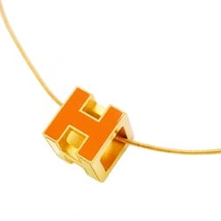 Hermes Necklace Cage d'Ash GP Plated Gold Orange Ladies