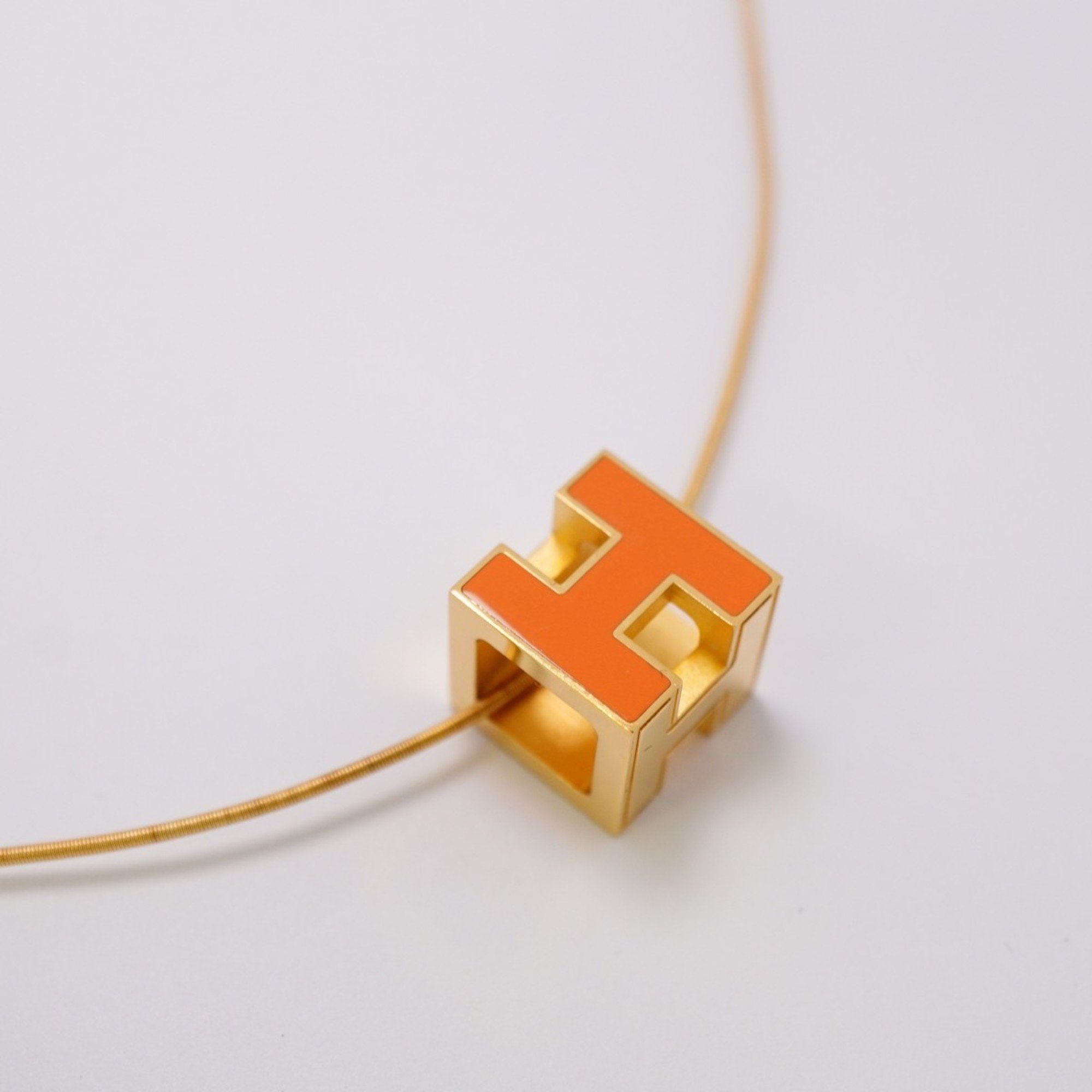 Hermes Necklace Cage d'Ash GP Plated Gold Orange Ladies