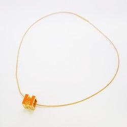 Hermes Necklace Cage d'Ash GP Plated Gold Orange Ladies