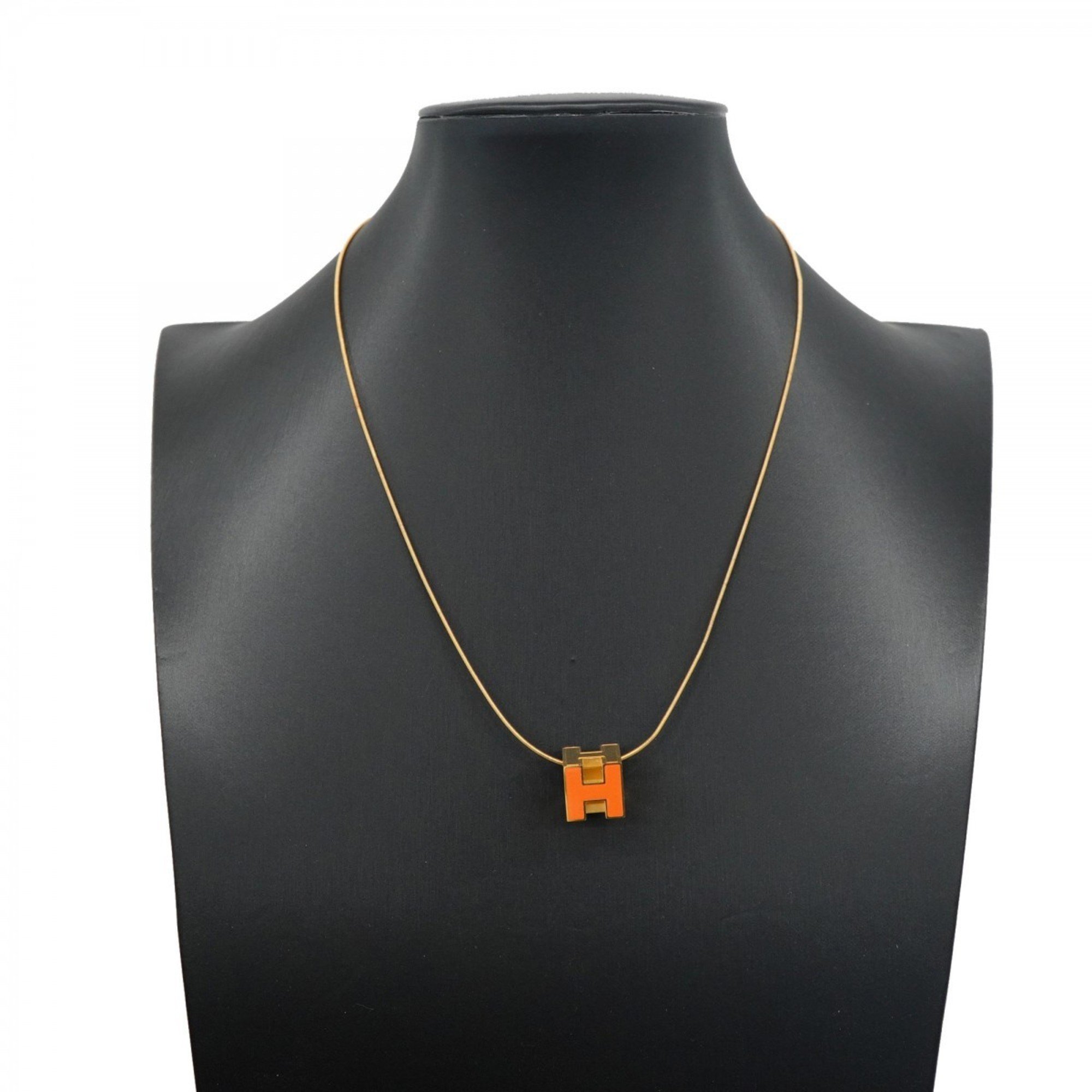 Hermes Necklace Cage d'Ash GP Plated Gold Orange Ladies