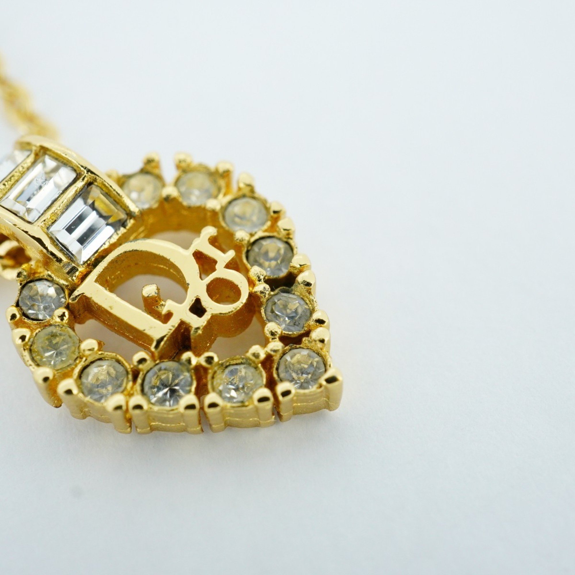 Christian Dior Necklace Rhinestone GP Plated Gold Ladies