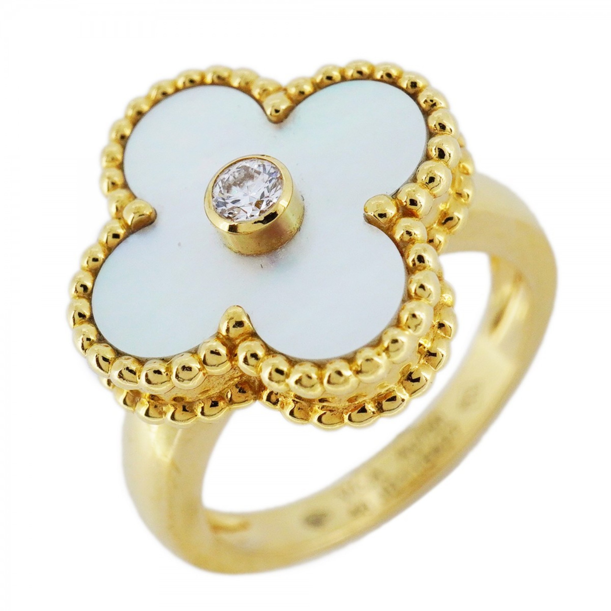 Van Cleef & Arpels Ring Alhambra 1PD Diamond Mother of Pearl K18YG Yellow Gold #46 Ladies