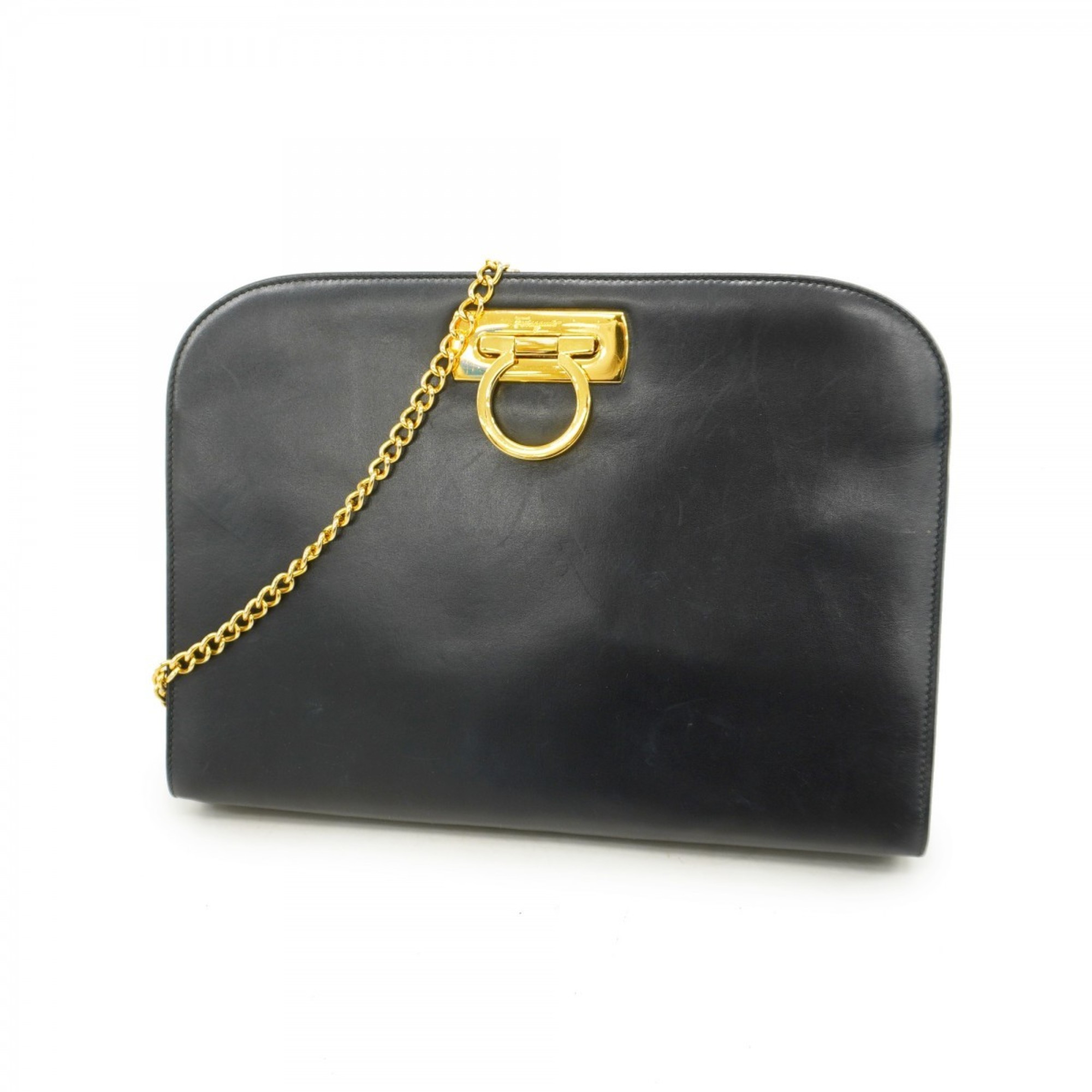 Salvatore Ferragamo Shoulder Bag Gancini Leather Black Women's