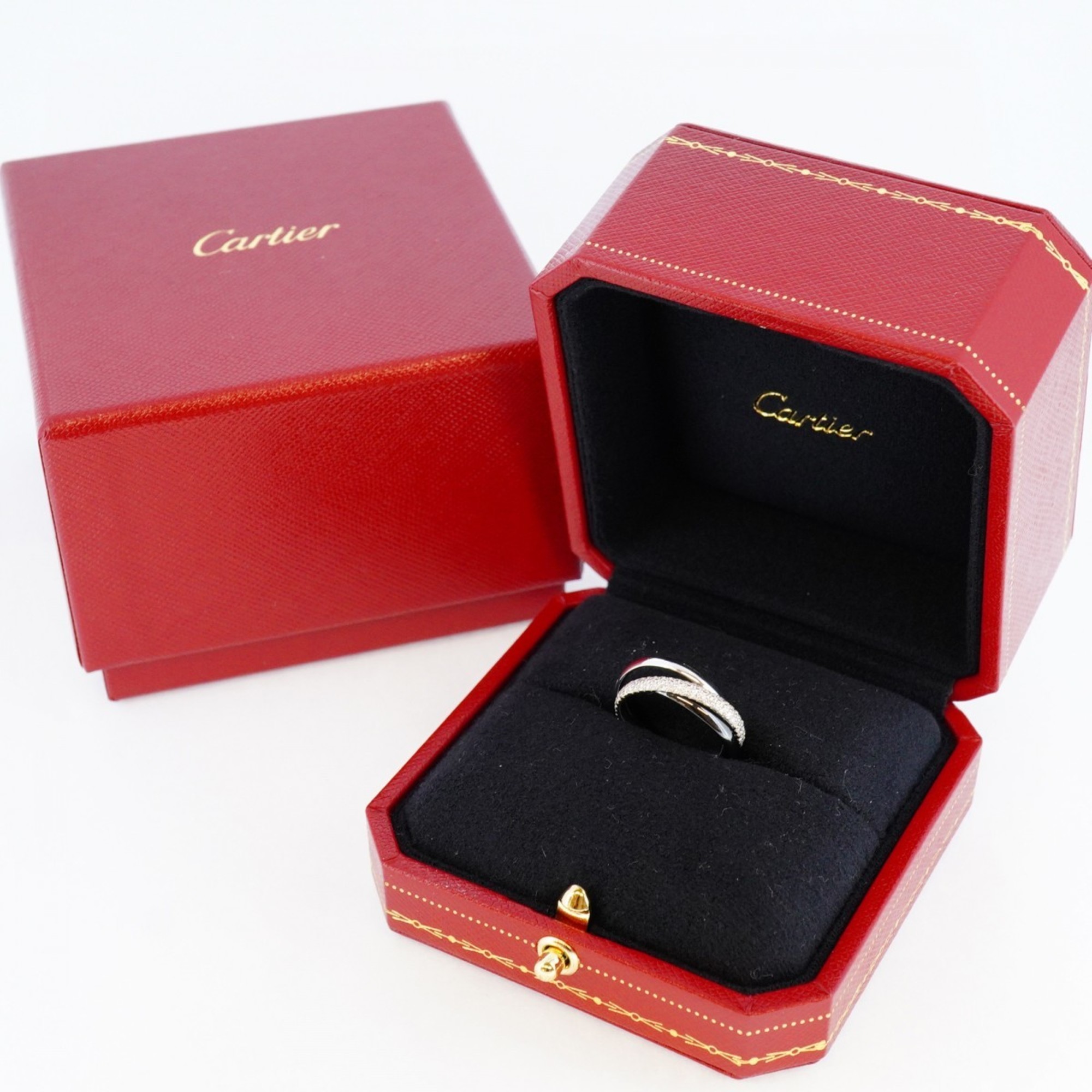 Cartier Ring Trinity Diamond K18WG White Gold Ceramic Black #51 Ladies