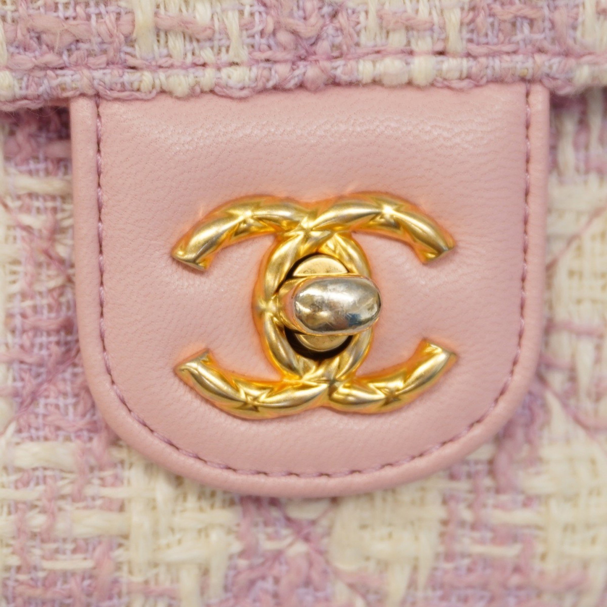 Chanel Shoulder Bag Matelasse Tweed Pink White Women's