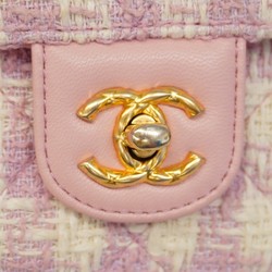 Chanel Shoulder Bag Matelasse Tweed Pink White Women's