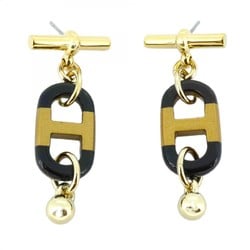 Hermes Earrings, Shellmail, GP Plated, Buffalo Horn, Gold, Women's