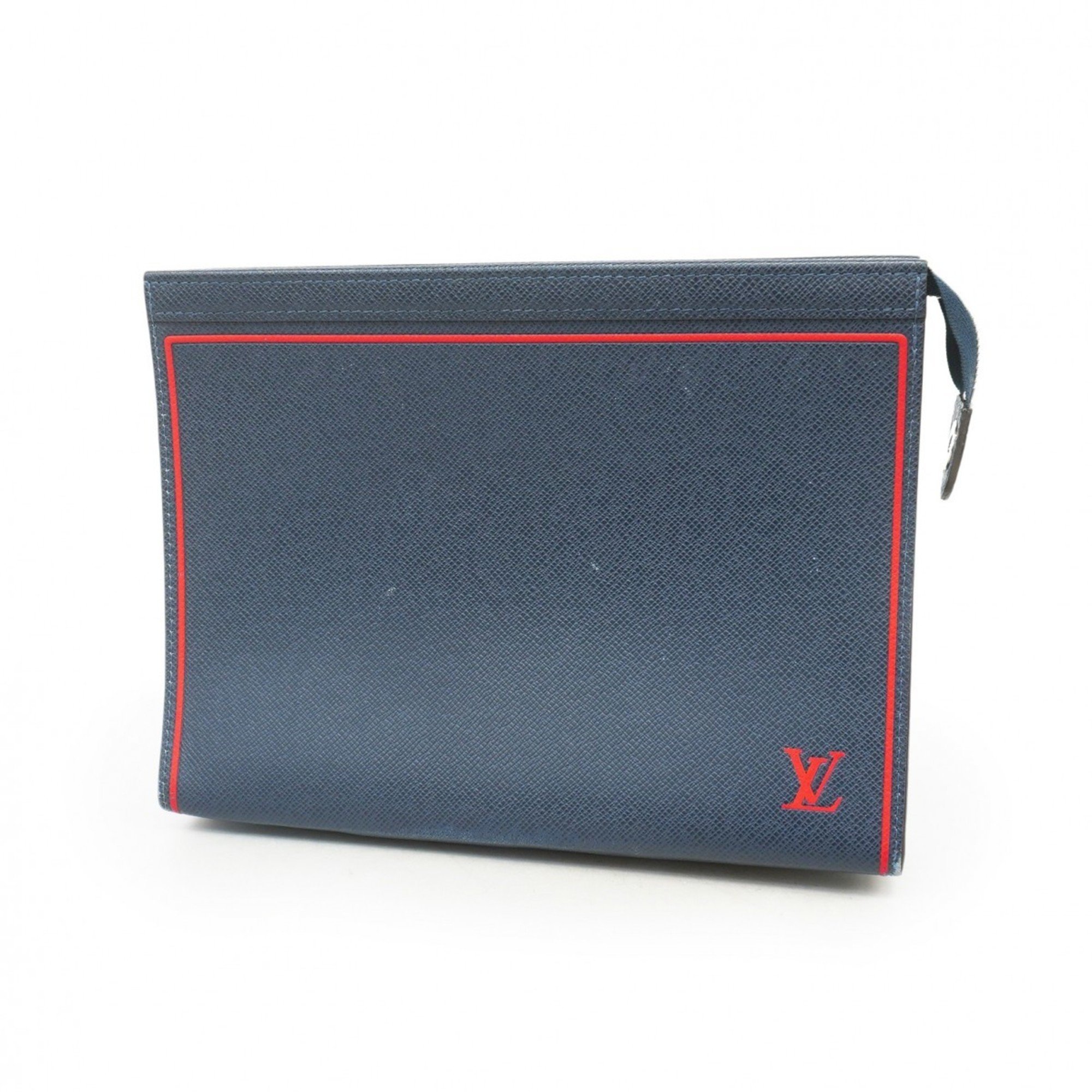 Louis Vuitton Clutch Bag Taiga Pochette Voyage MM M63394 Blue Marine Men's