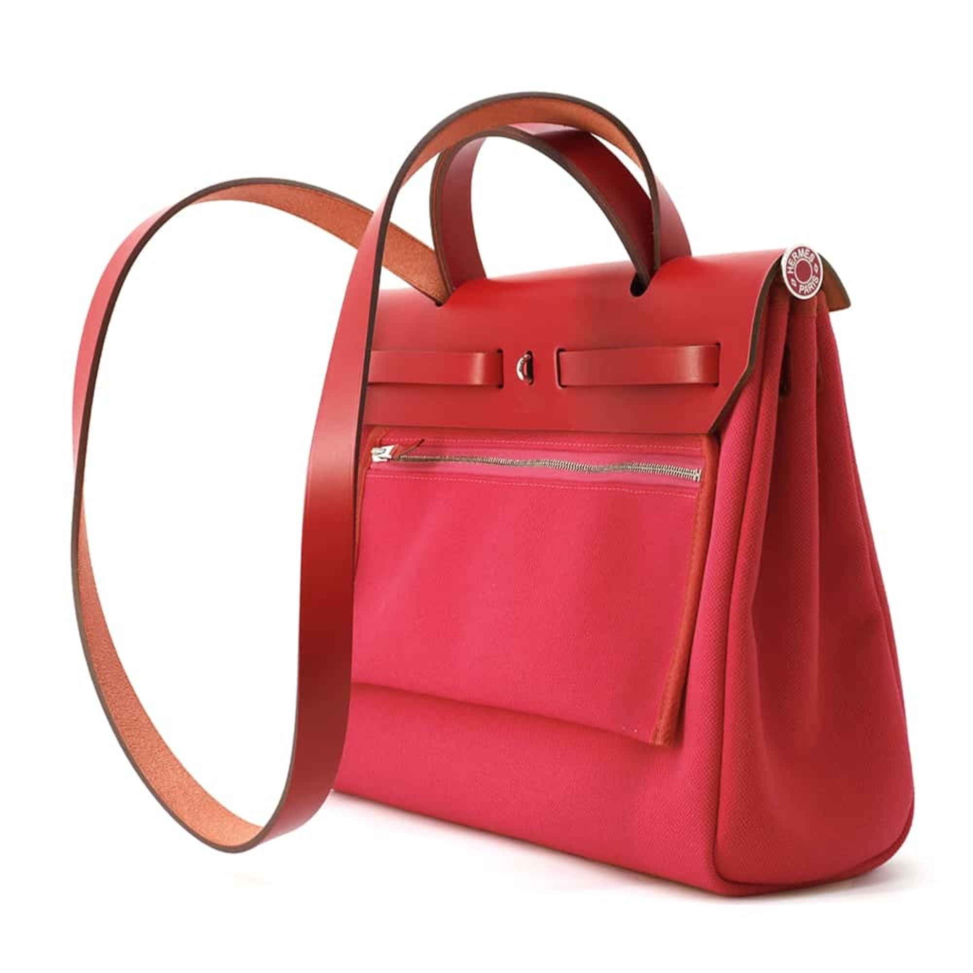 Hermes Airbag Zip PM Rouge Piment Toile H Leather Z Stamp 2way