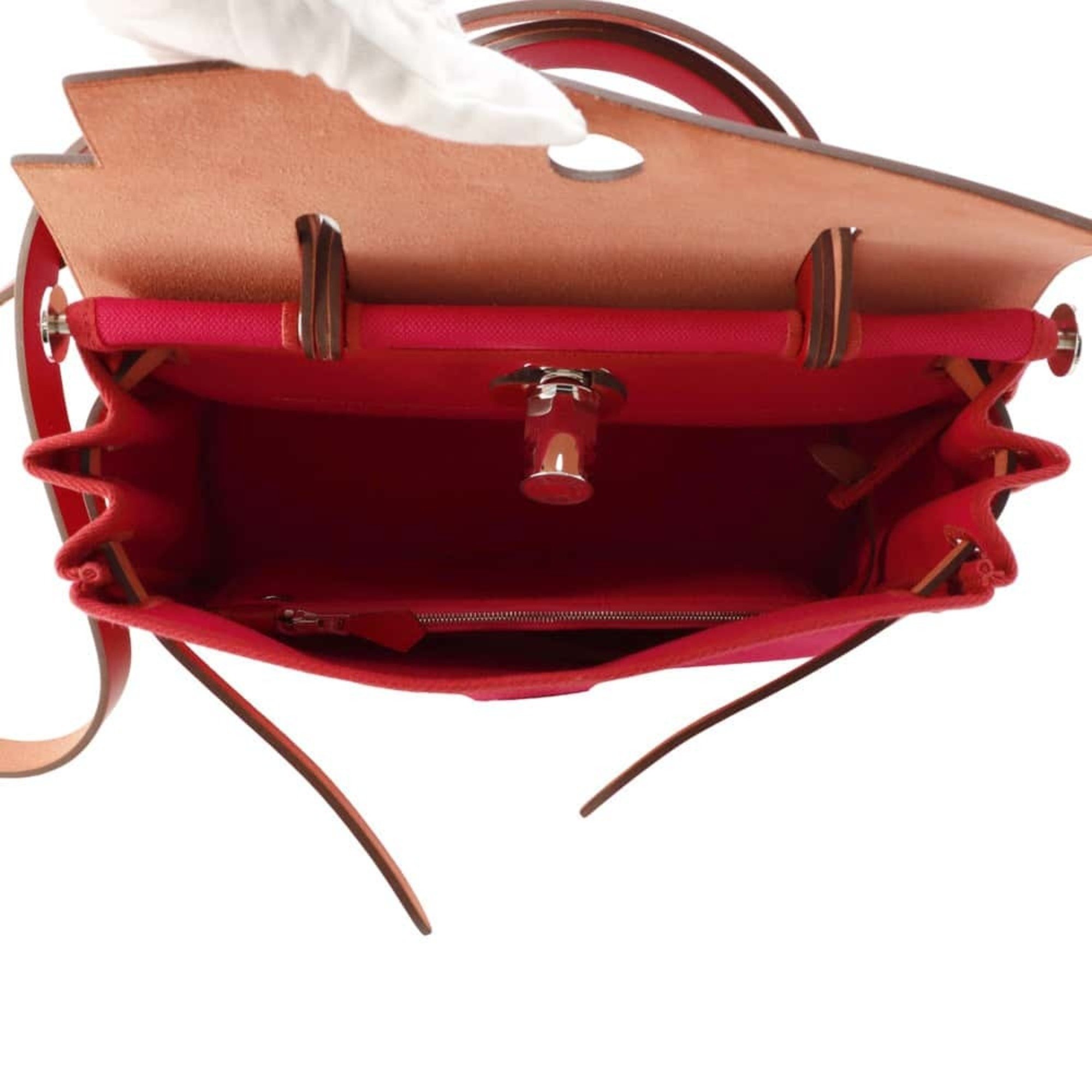 Hermes Airbag Zip PM Rouge Piment Toile H Leather Z Stamp 2way