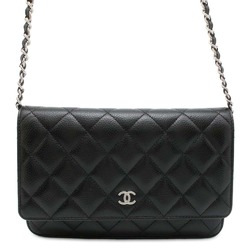 Chanel Chain Wallet Classic Matelasse Coco Mark Caviar Skin AP0250 CHANEL Black