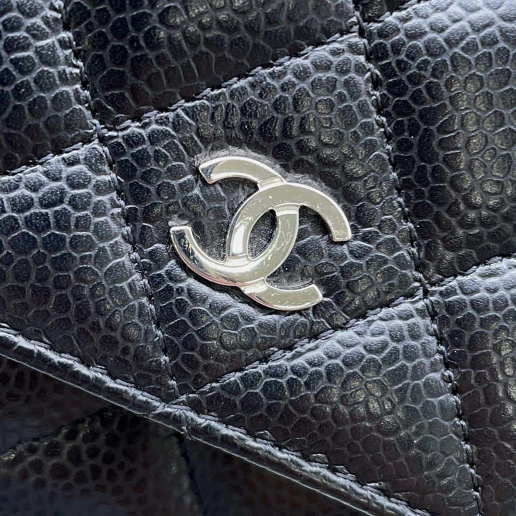 Chanel Chain Wallet Classic Matelasse Coco Mark Caviar Skin AP0250 CHANEL Black