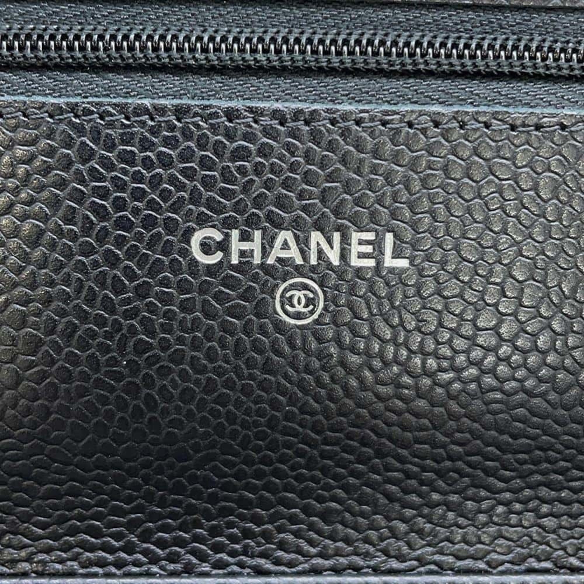 Chanel Chain Wallet Classic Matelasse Coco Mark Caviar Skin AP0250 CHANEL Black