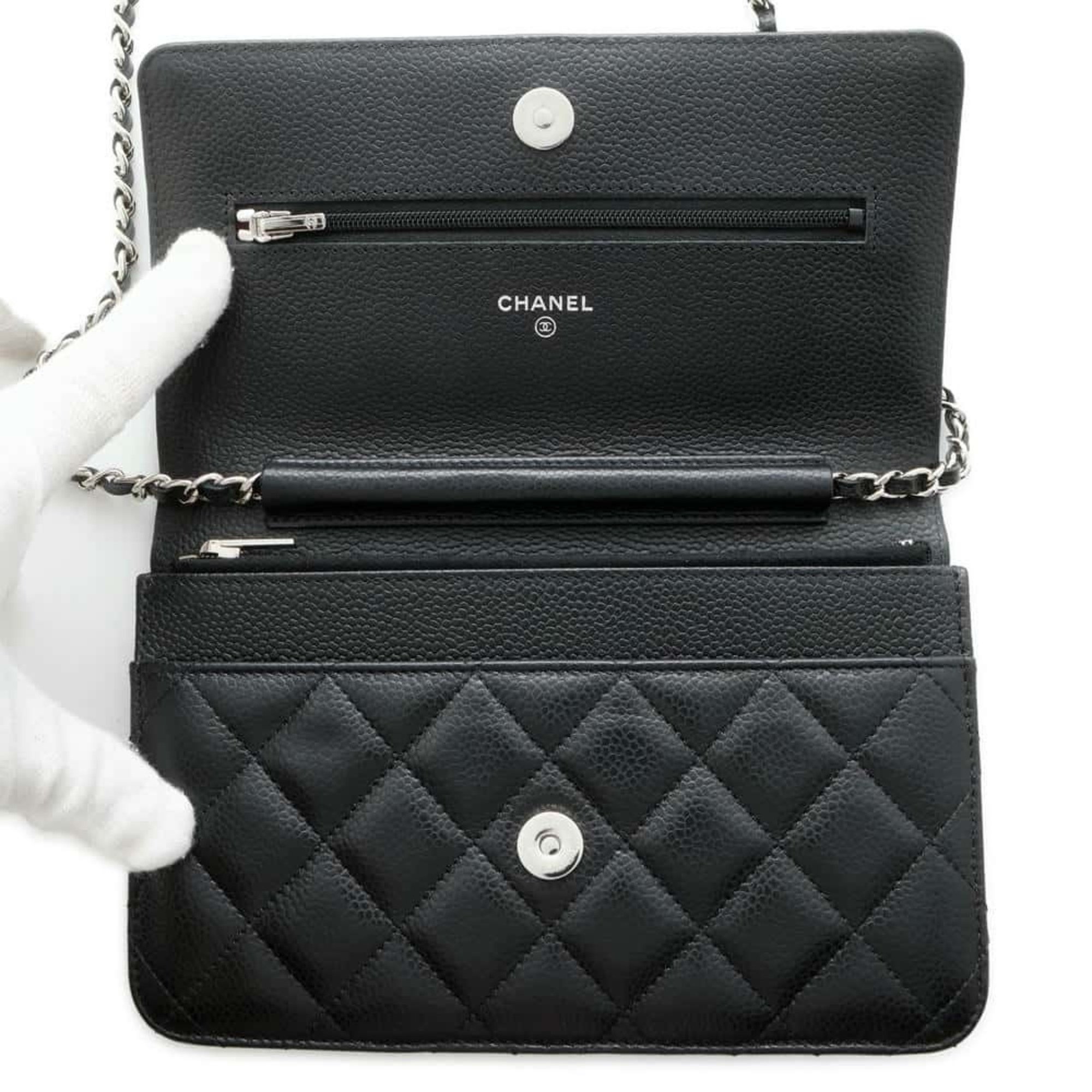 Chanel Chain Wallet Classic Matelasse Coco Mark Caviar Skin AP0250 CHANEL Black