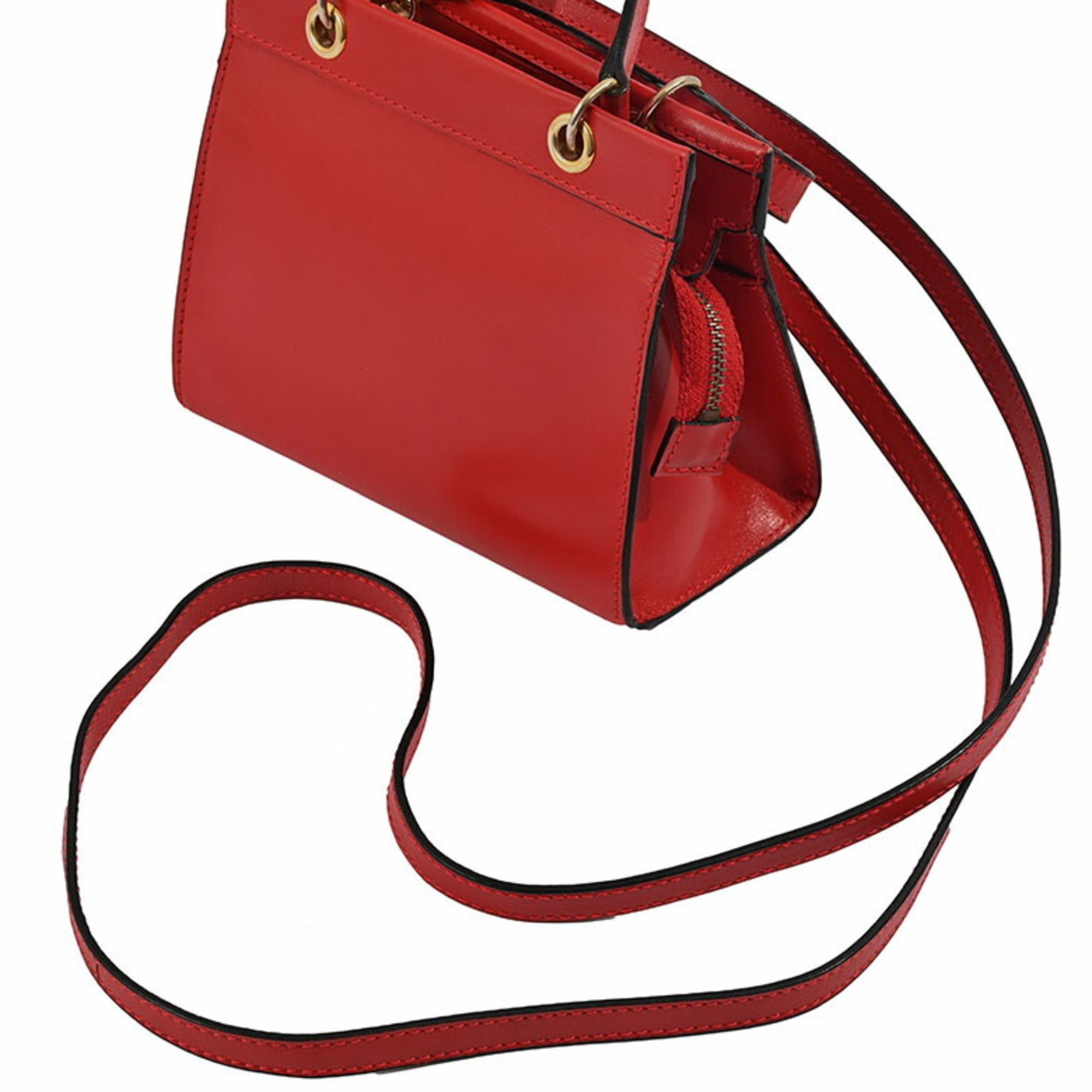 Celine Square Shoulder Bag Handbag Red Women's Leather Micro Size CELINE