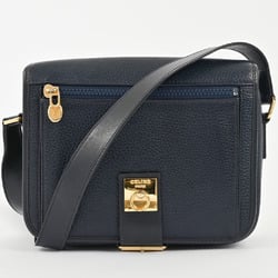 Celine Leather Flap Ring Shoulder Bag Navy Women's Old CELINE