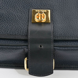 Celine Leather Flap Ring Shoulder Bag Navy Women's Old CELINE