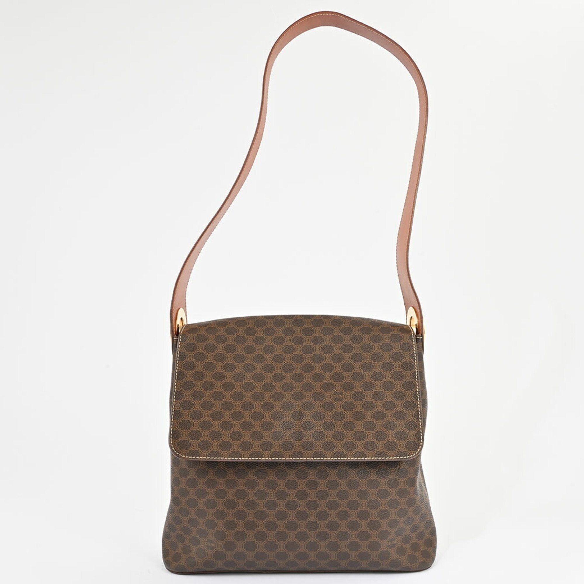 Celine Macadam Bag Brown Women's PVC | Leather Flap Old CELINE