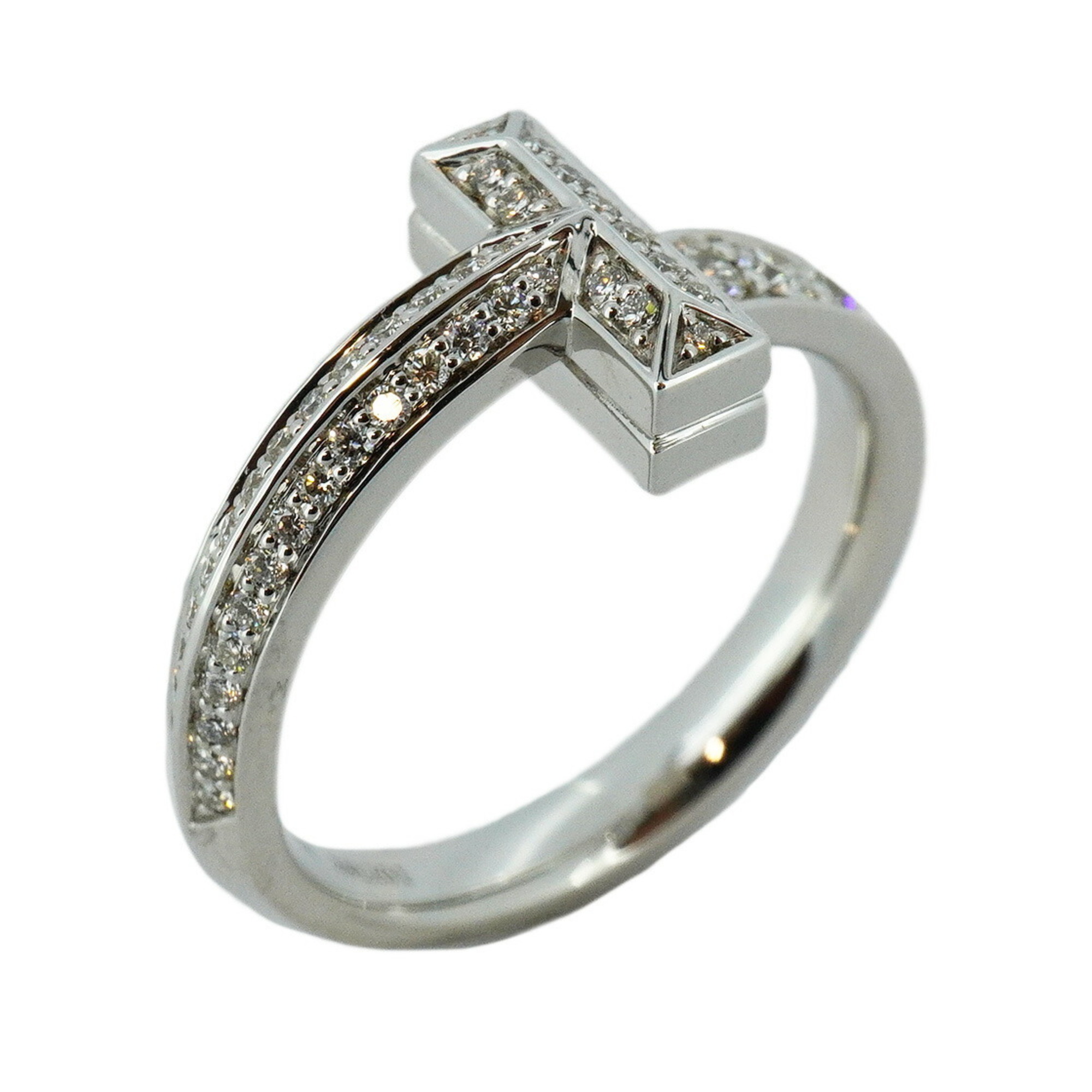 Tiffany Ring T One Half Eternity Diamond K18WG White Gold 0.45ct Size 12.5 Men's Women's