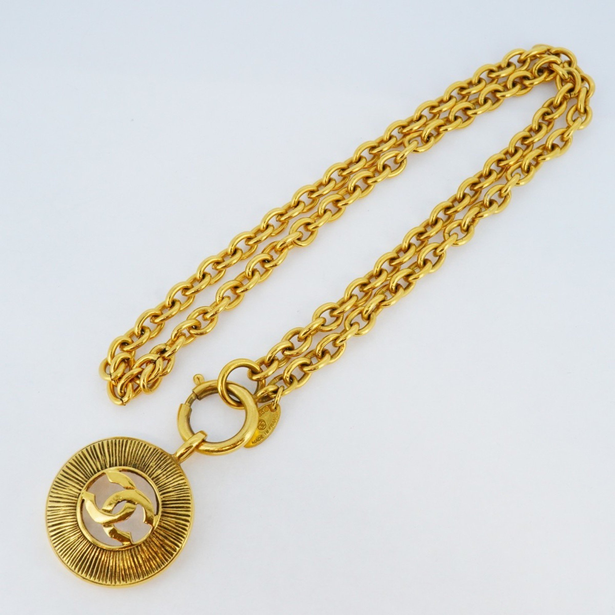 Chanel Necklace Coco Mark Circle GP Plated Gold Ladies