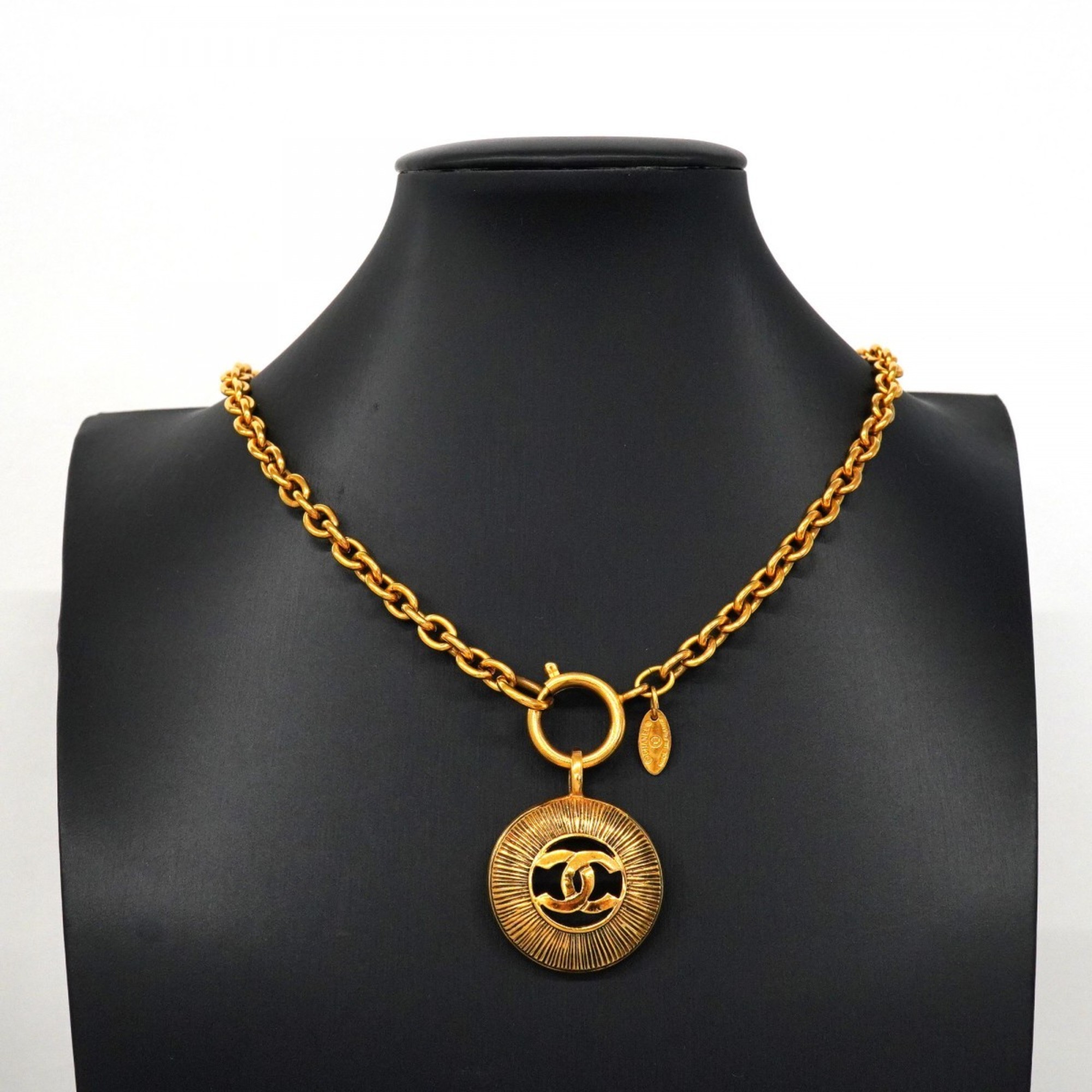 Chanel Necklace Coco Mark Circle GP Plated Gold Ladies