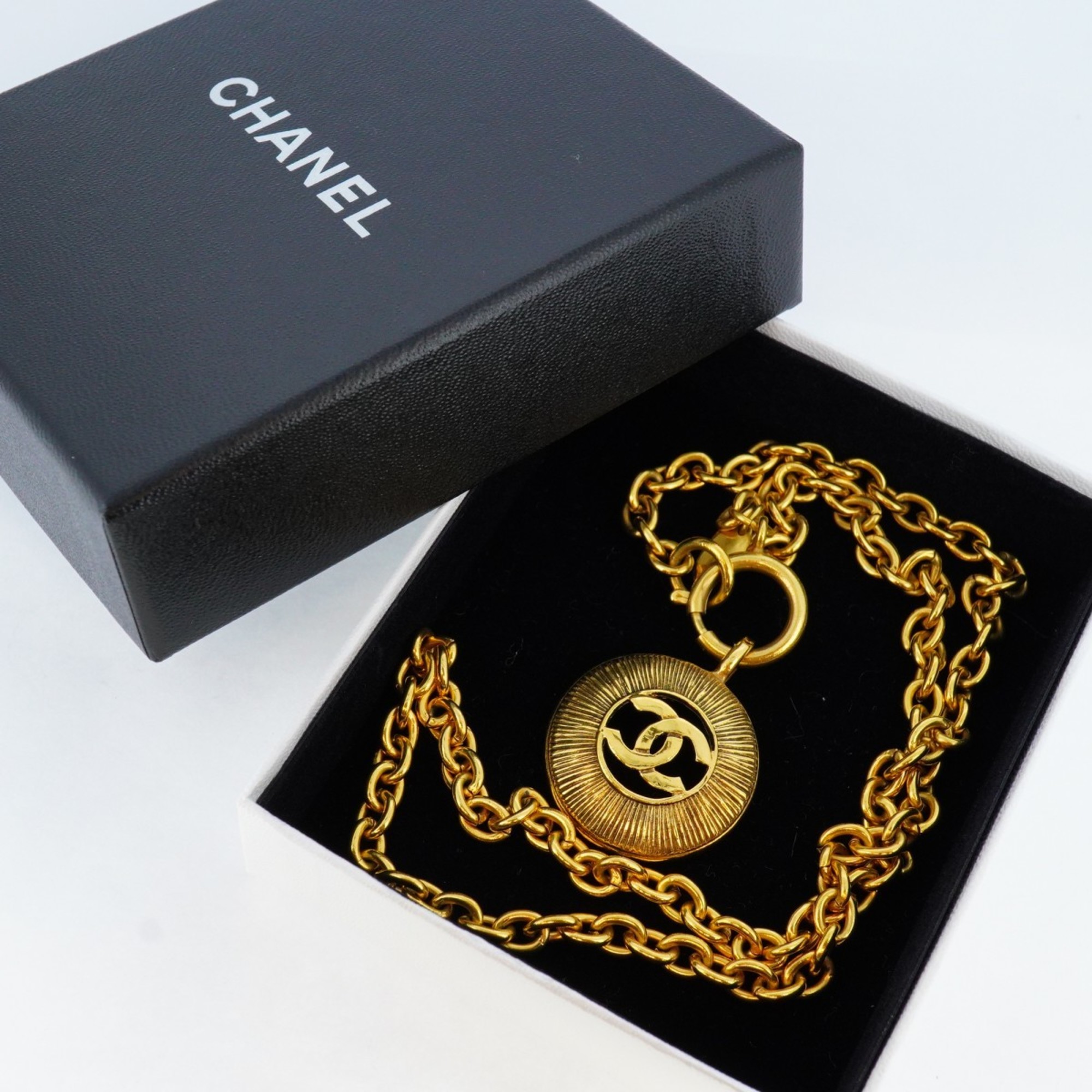 Chanel Necklace Coco Mark Circle GP Plated Gold Ladies