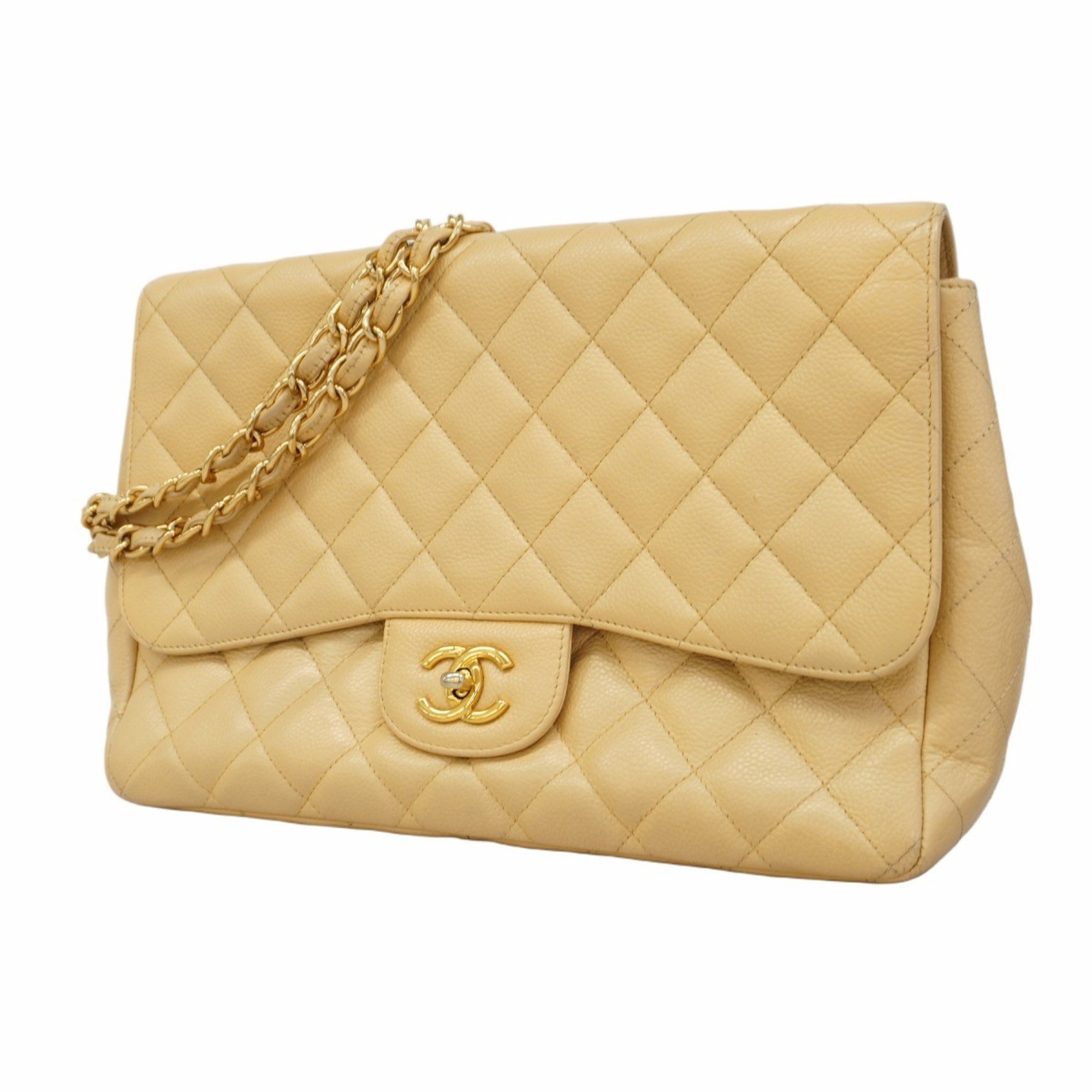 Chanel Shoulder Bag Deca Matelasse Caviar Skin Beige Women's