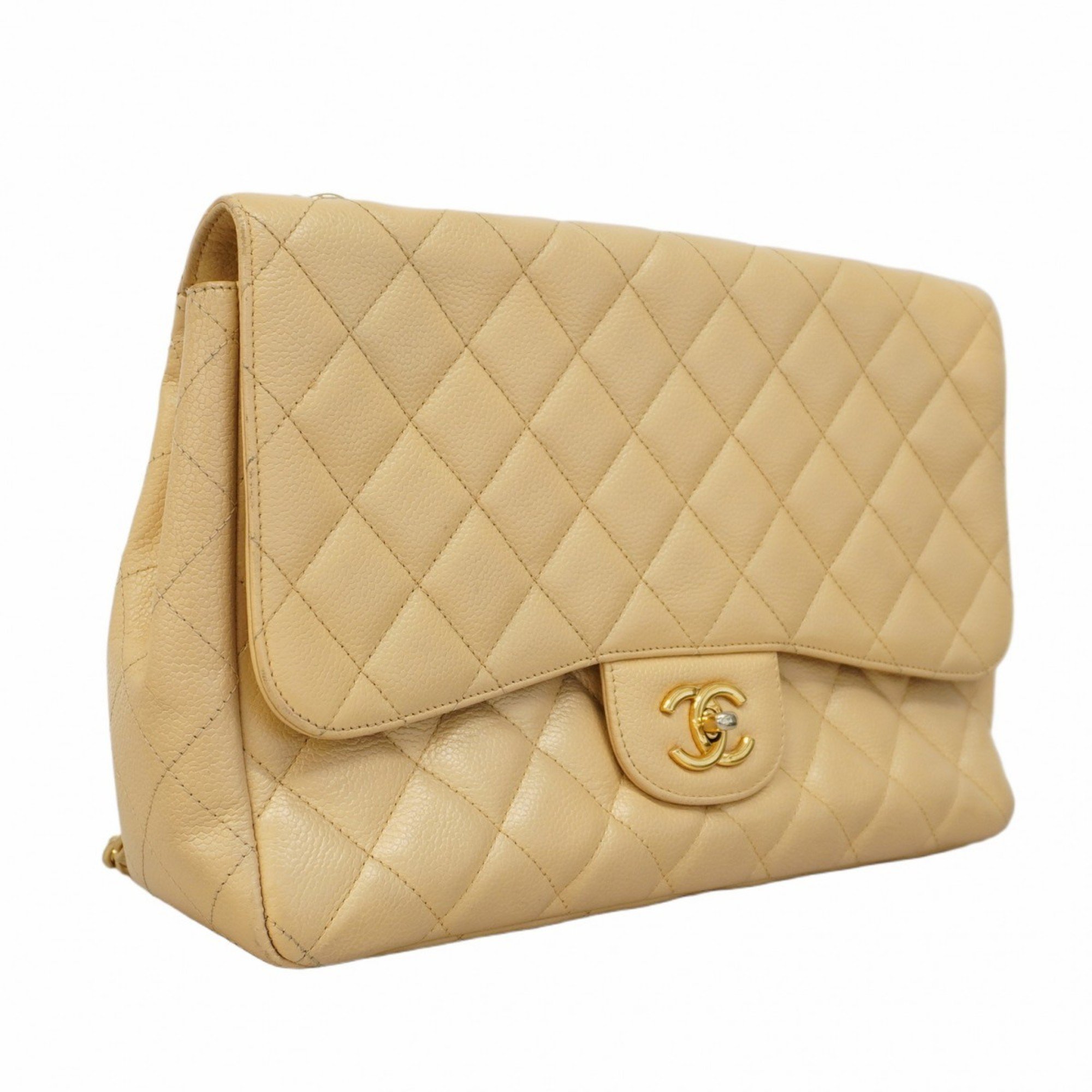 Chanel Shoulder Bag Deca Matelasse Caviar Skin Beige Women's