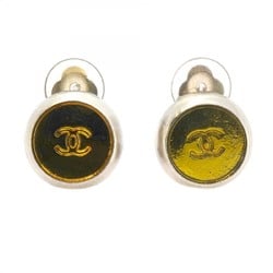 Chanel Earrings Coco Mark Circle Metal Silver Yellow Ladies