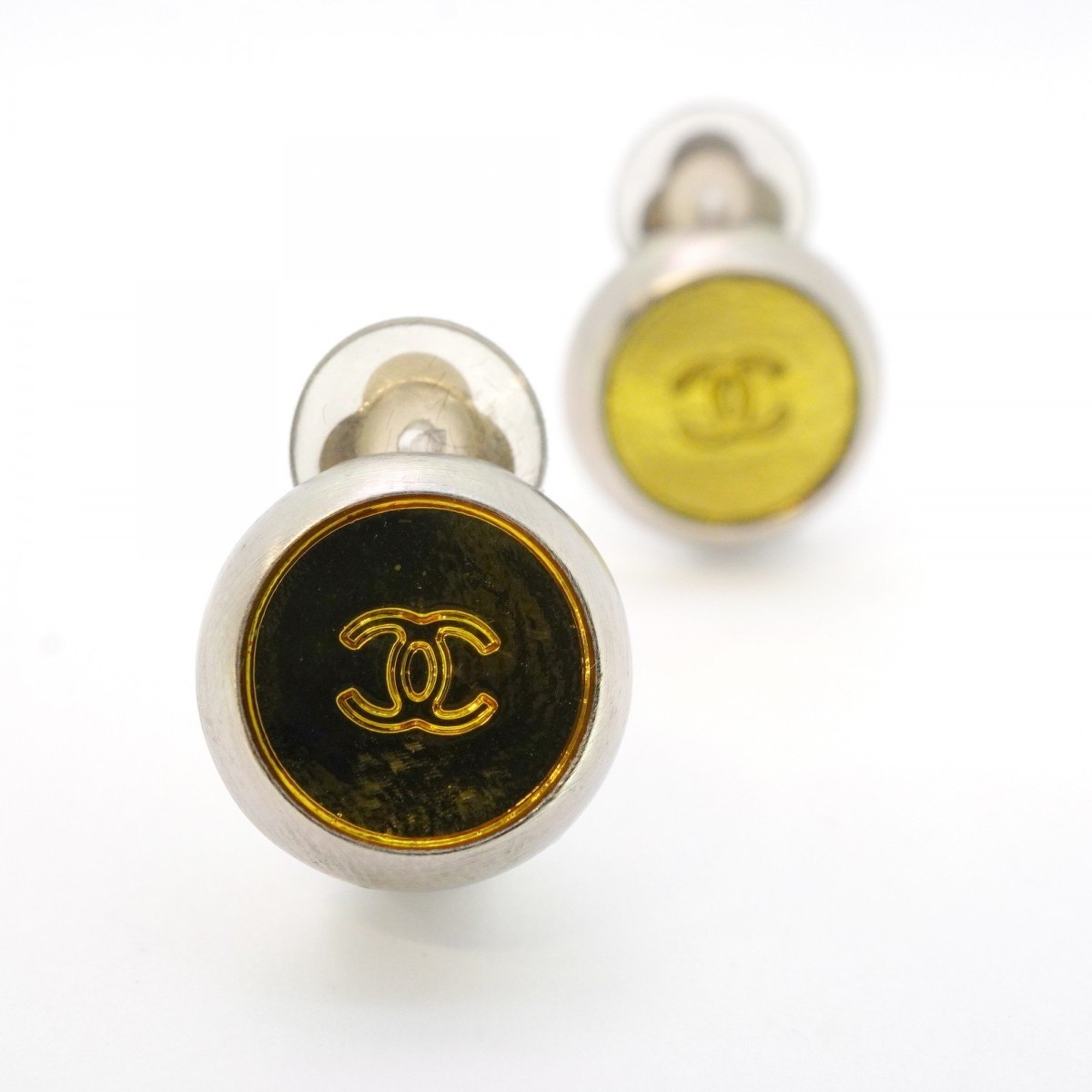 Chanel Earrings Coco Mark Circle Metal Silver Yellow Ladies